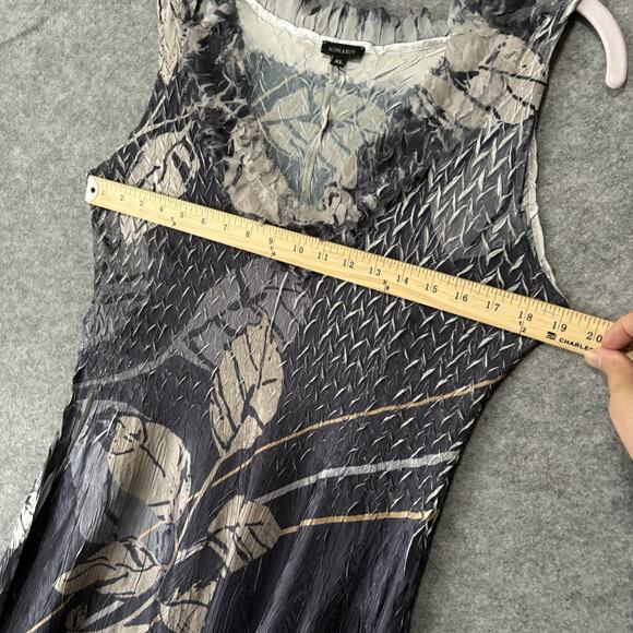 Komarov Sleeveless Dress Womens XL Black Silver Charmeuse Chiffon Fit‎ Flare - Picture 8 of 8